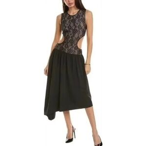 WeWoreWhat (S) Women’s Black Lace Cutout Asymmetric Midi Dress Black